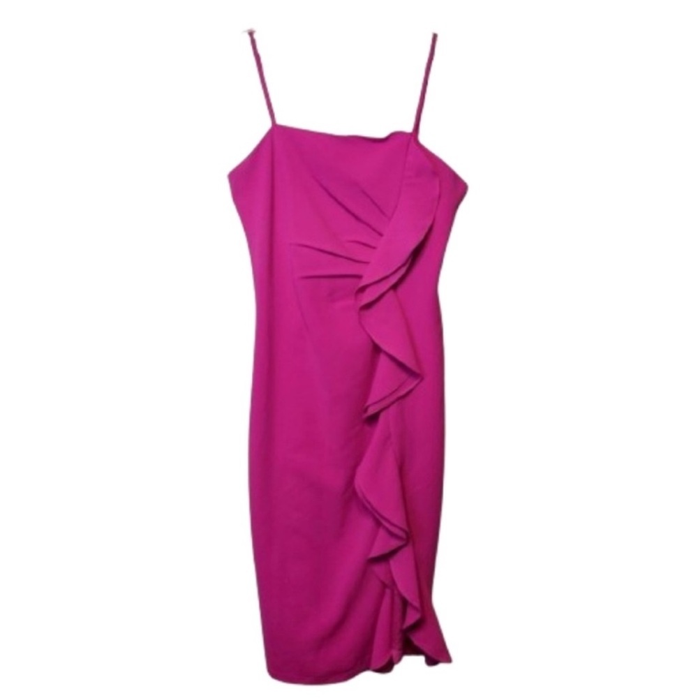 Chic and Flattering Fuchsia Ruffle Midi Dress